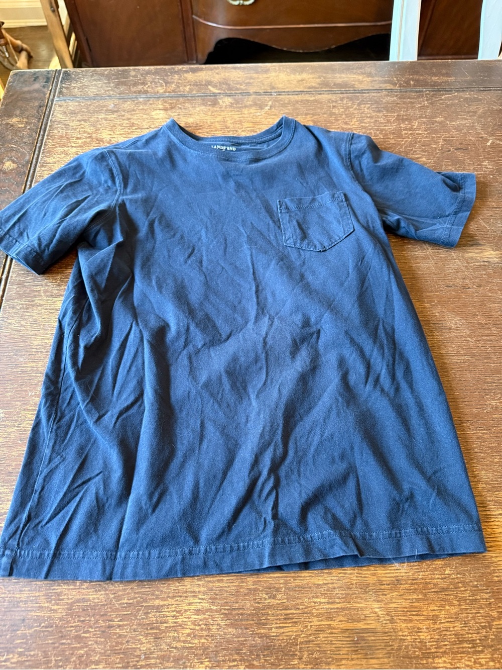 EUC Lands End boys’ size medium 10-12 navy pocket t-shirt